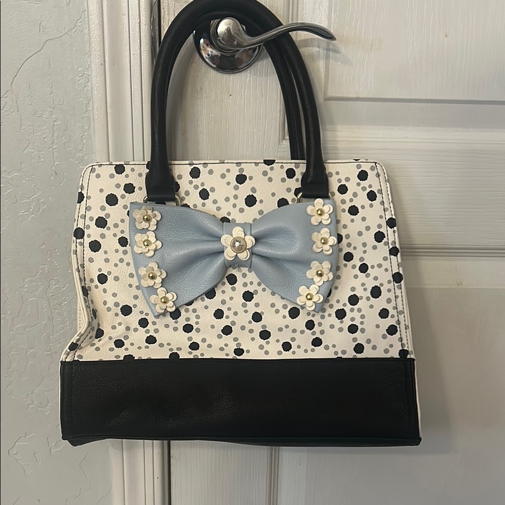 Betsey Johnson Black and White Satchel with Bow
